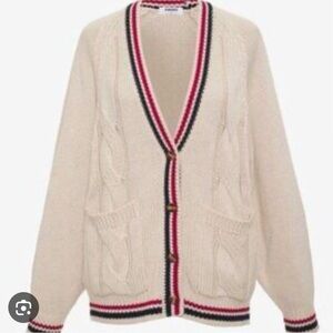 Rumored varsity knit cable cardigan sweater